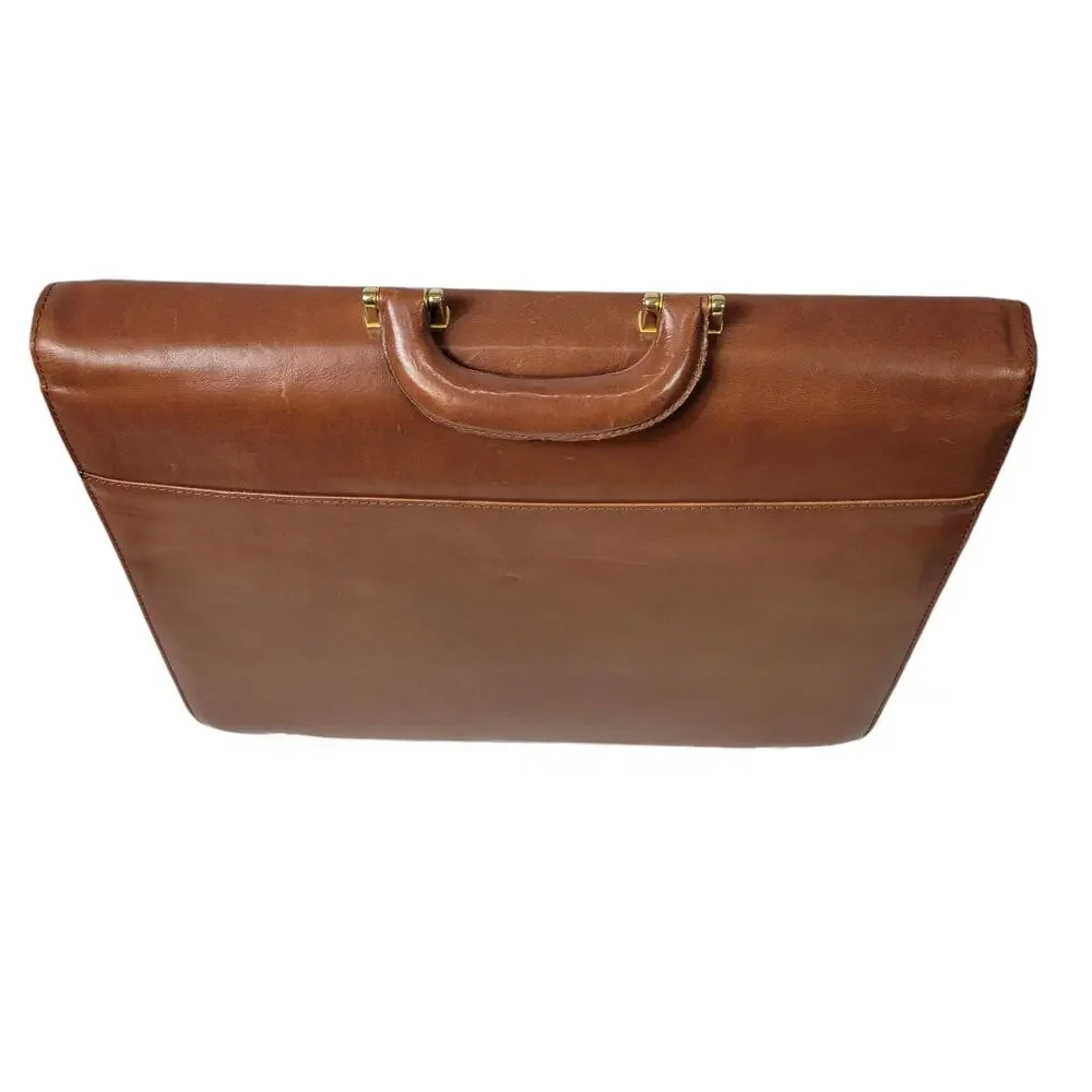 Vintage Leather Business Bag Briefcase Brown Attache Case Document Folder File